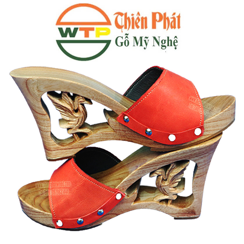 guốc gỗ phượng hoàng chế tác từ gỗ xoan tự nhiên cao 9cm